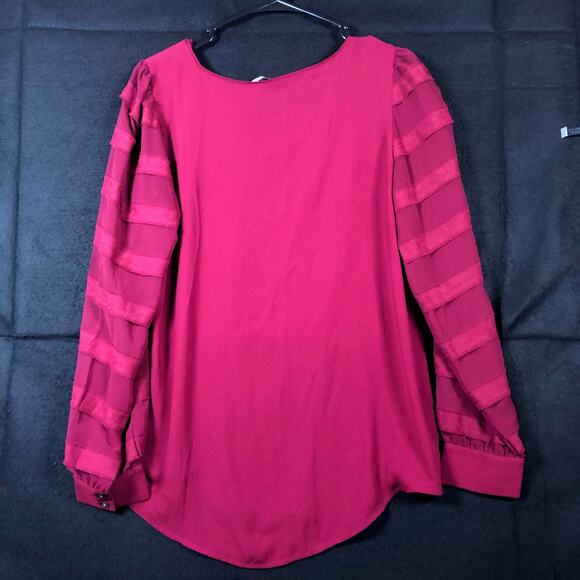 LOFT Womens Blouse Purple Long Sheer Sleeve Round Neck Stretch Small - Picture 8 of 10